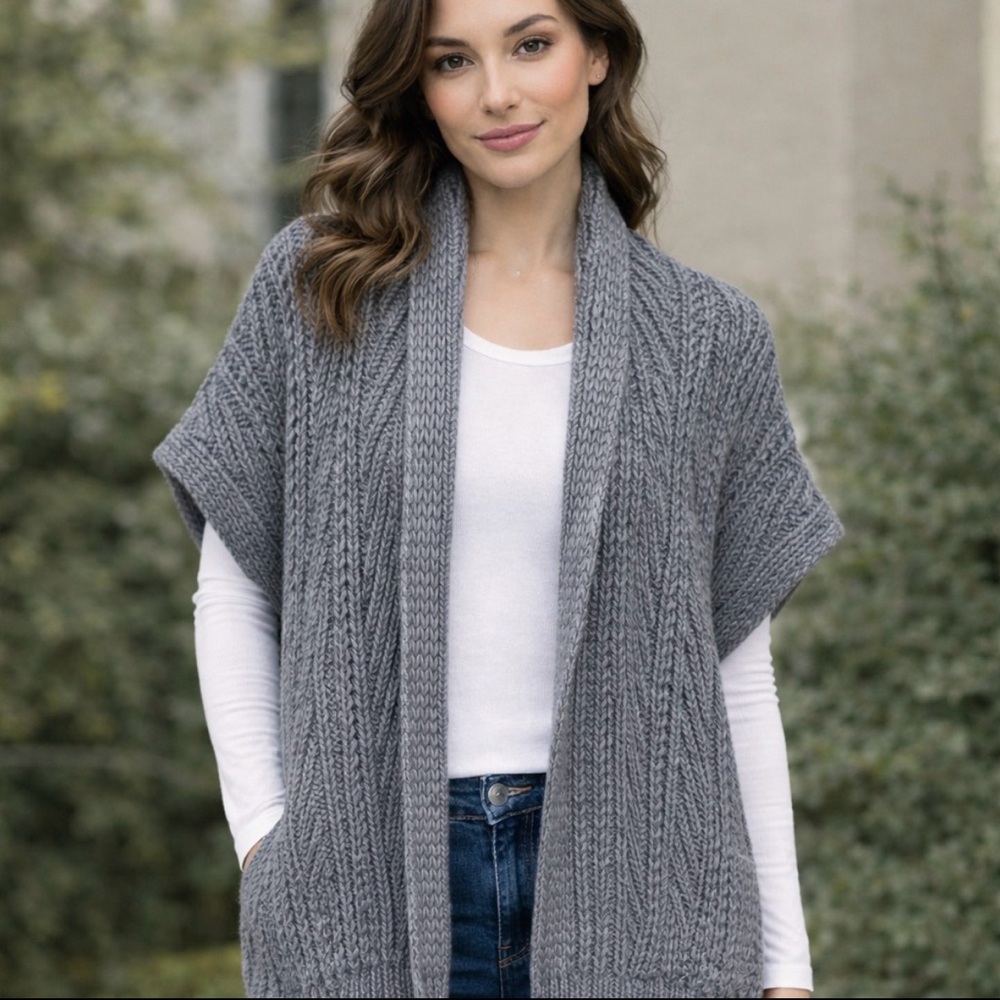 Elsamanda Alpaca Wool Cozy‎ Gray Sweater Cardigan Medium Casual Lounge Timeless